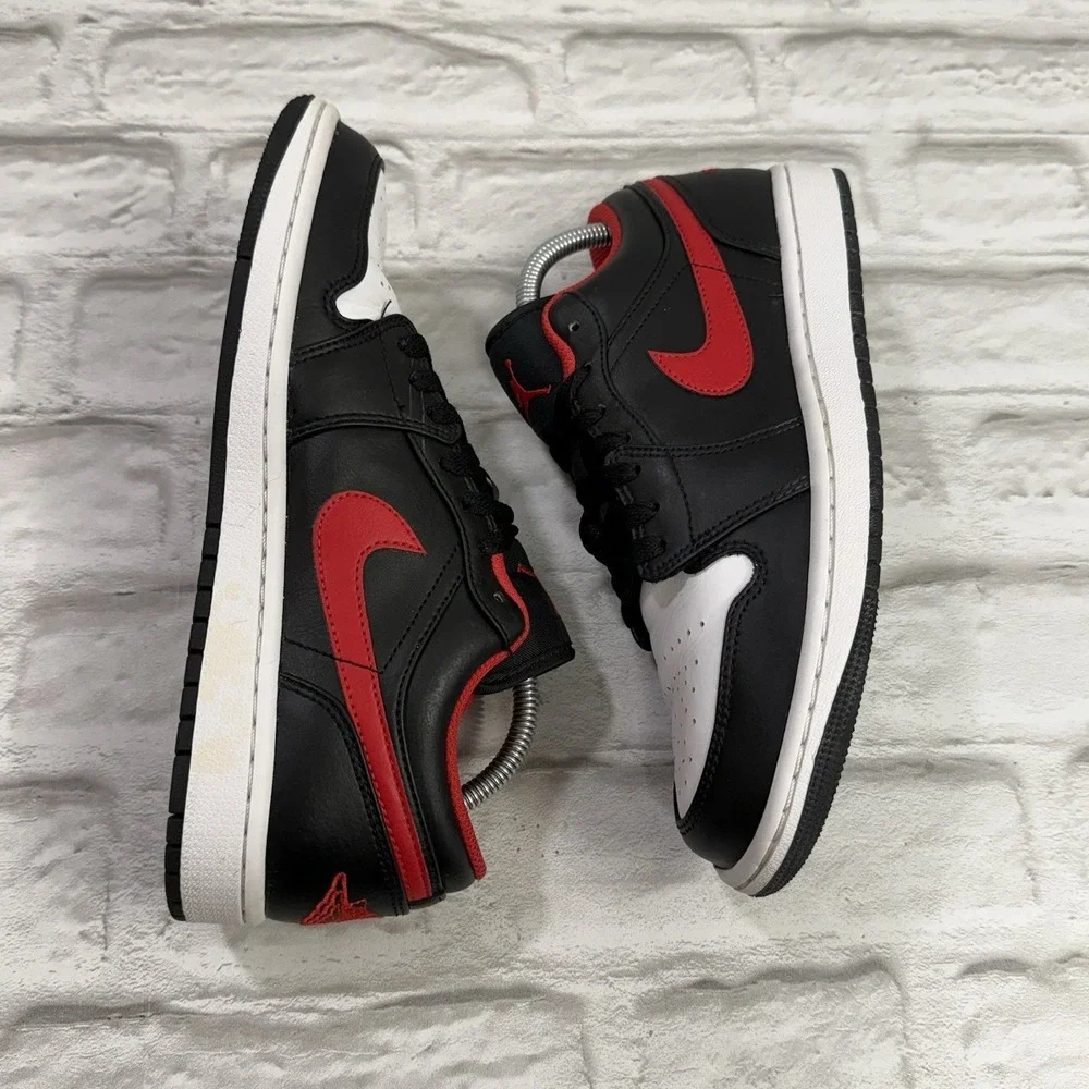 Nike Air Jordan 1 Low Shoes Black Fire Red White 553558-063 Men's Size 8